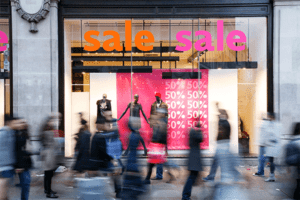 Peak season - Retail store front with Sale signs