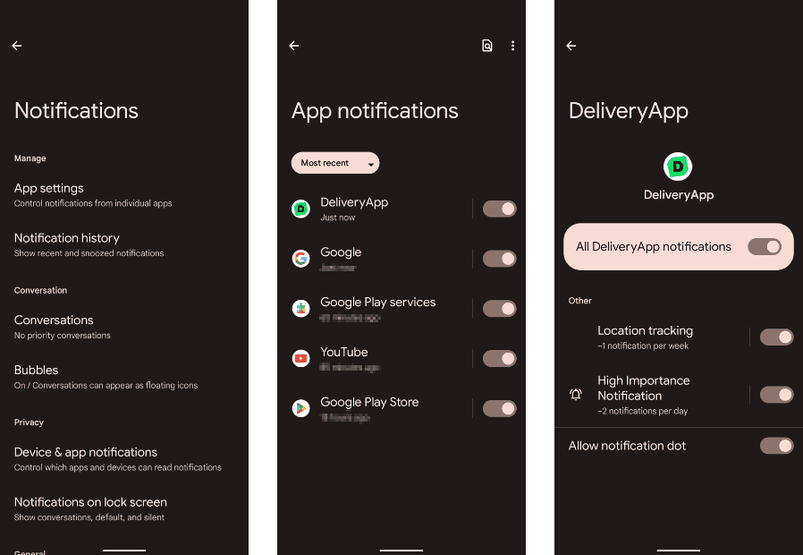 DeliveryApp - Change notification settings in Android OS