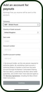 Add an account for payouts
